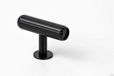 Botão para móveis escovado preto T-Bar Rille