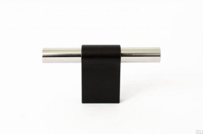 Botão para móveis T-Bar Line Mix 60 Metal preto com aço polido