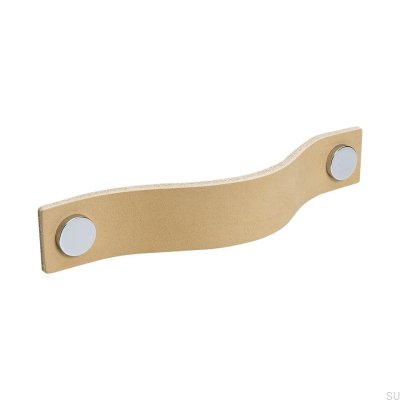 Puxador de móvel longo Loop 128, couro natural com cromo