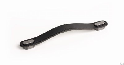 Puxador para móvel alongado Oblong 160 Couro Preto com Cinza Escovado