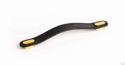 Puxador para móvel alongado Oblong 160 Couro Preto com Dourado Escovado
