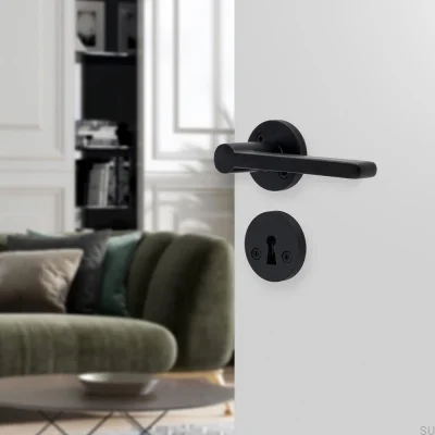 Puxador de porta Monza em metal, preto fosco, estilo escandinavo padrão.