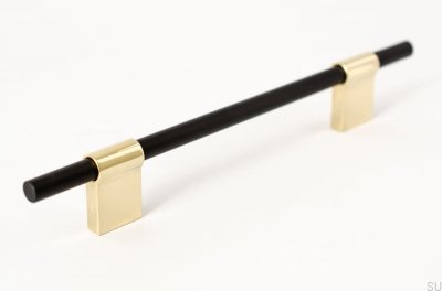 Puxador de móvel alongado Line Mix 128 Metal preto com latão polido