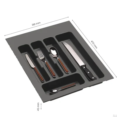 Encaixe clássico para gaveta de talheres 400 mm Cinza escuro