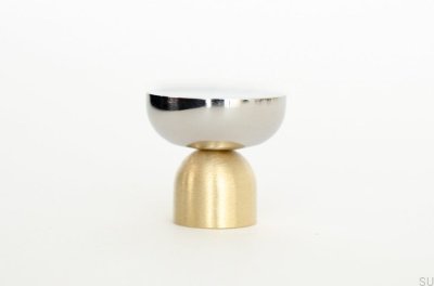 Botão para móveis Kokeshi Mix 3032 em latão escovado sem pintura com aço polido