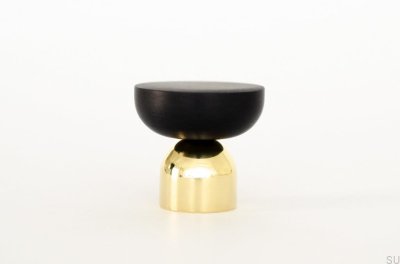 Botão para móveis Kokeshi Mix 3032 em latão polido sem pintura com alumínio preto