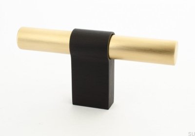Botão para móveis T-Bar Line Big Mix 12 em latão escovado sem pintura com alumínio preto