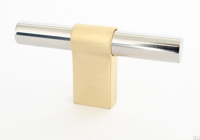 Puxador para móvel T-Bar Line Big Mix 12, aço polido com latão escovado