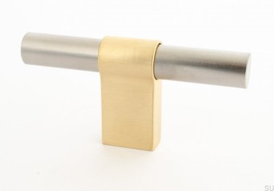 Botão para móveis T-Bar Line Big Mix 12, aço escovado com latão escovado
