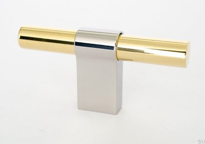 Puxador para móvel T-Bar Line Big Mix 12, latão polido com aço polido