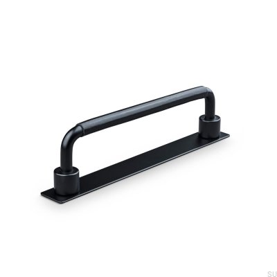 Puxador para móvel Asissi Swept 128 oblongo preto mate com couro preto