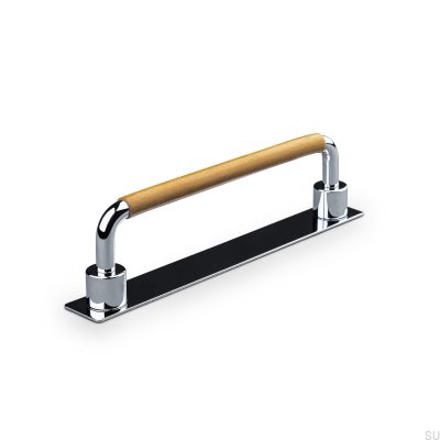 Puxador para móvel Asissi Swept 128 oblongo cromado polido com couro marrom claro