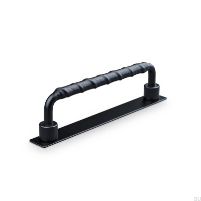  Puxador para móvel Asissi Wrapped 128 oblongo preto mate com couro preto