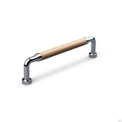 Puxador de móvel oblongo Posta Swept 128 Chrome polido com couro marrom claro