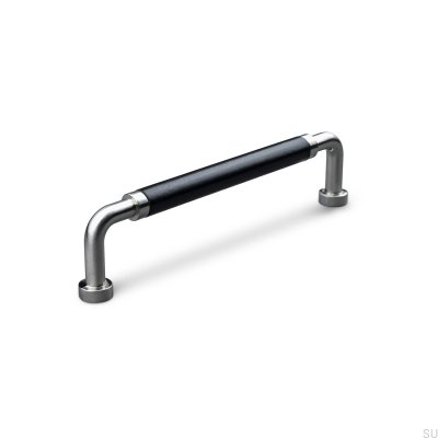 Puxador de móvel oblongo Posta Swept 128 Brushed Silver with Black Leather