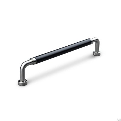 Puxador de móvel oblongo Posta Swept 160 Brushed Silver with Black Leather
