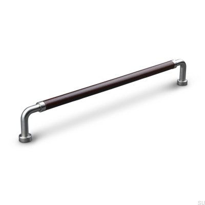 Puxador de móvel oblongo Posta Swept 224 Brushed Silver with Brown Leather