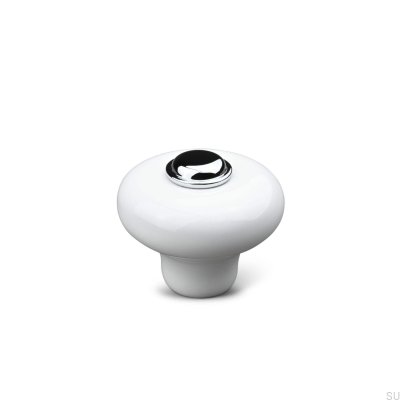 Puxador para móvel Verna 2024 36, porcelana branca com cromo polido