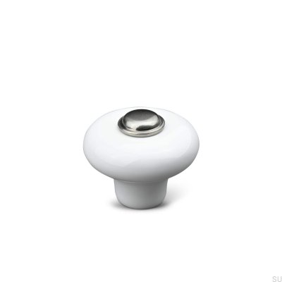 Verna 2024 36 puxador para móvel porcelana branca com prata escovada