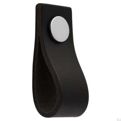 Botão para móveis de couro preto Loop Ari com cromo polido
