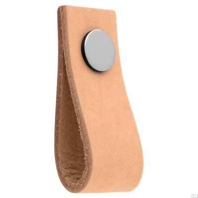 Botão para móveis de couro marrom claro Loop Ari com cromo polido