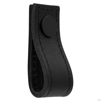 Botão para móveis Loop Avio em couro preto com preto