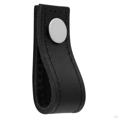 Botão para móveis de couro preto Loop Avio com cromo polido