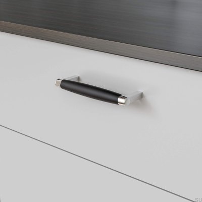 Puxador para móveis oblongo Hjo 128, metal preto mate com cromo