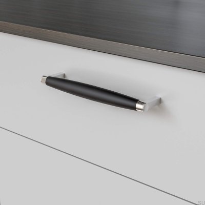 Puxador para móveis oblongo Hjo 192, metal preto mate com cromo
