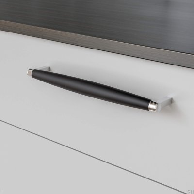 Puxador para móveis oblongo Hjo 256, metal preto mate com cromo