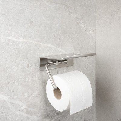 Porta papel higiênico com prateleira Base Aço escovado