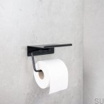 60608-41 Uchwyt na papier toaletowy z półką Base Metalowy Czarny Mat