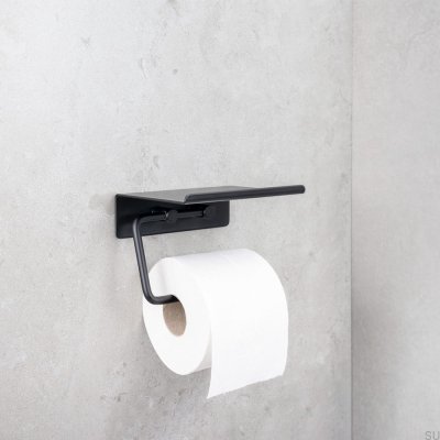 Porta papel higiênico com prateleira Base Aço Preto Mate