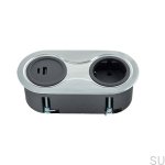 989017 Gniazdo podwójne z USB Infini Srebrne Szczotkowane