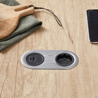 Tomada USB dupla escovada prata Infini