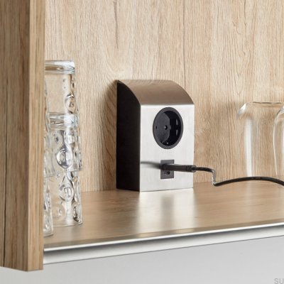 Tomada única com USB Mini Born Prata Escovado