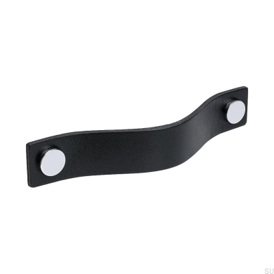 Puxador de móvel longo Loop 128, couro preto com cromo