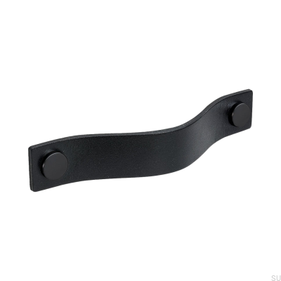 Puxador para móveis Loop 128, preto com couro preto