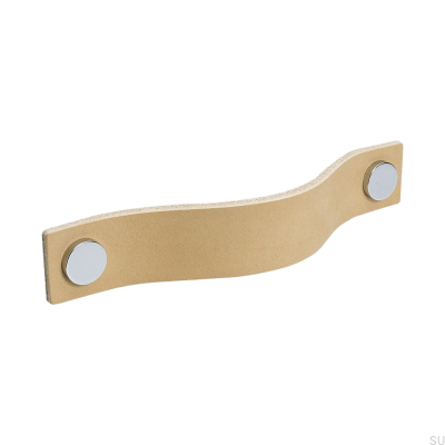 Puxador de móvel longo Loop 128, couro natural com cromo