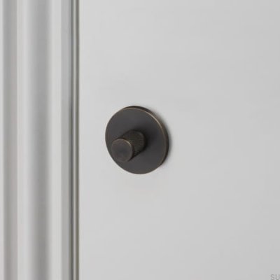Fechadura com botão cruzado de 27 mm em latão bronze queimado, padrão escandinavo