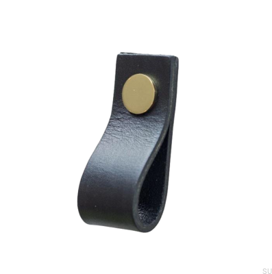 Puxador para móveis Loop Couro Preto com Dourado