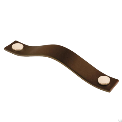 Puxador de móveis oblongo 0156L Couro Marrom com Dourado