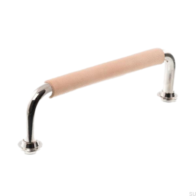 Puxador de móvel oblongo LS 1353 128 Níquel polido com couro natural