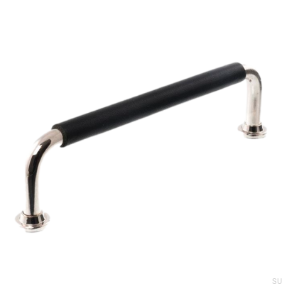 Puxador de móvel oblongo LS 1353 128 Níquel polido com couro preto