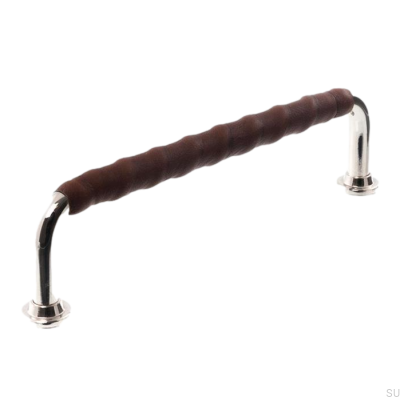 Puxador de móvel oblongo 1132LL 1353 128 Níquel polido com couro marrom