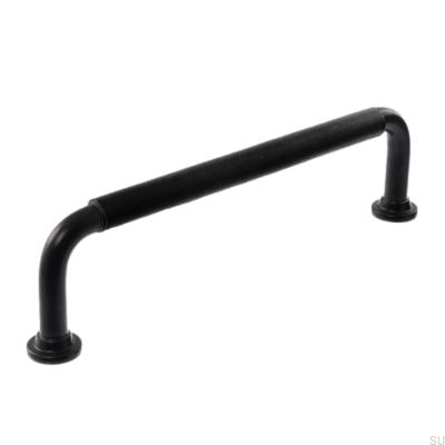 Puxador de móvel oblongo LS 1353 128 preto com couro preto