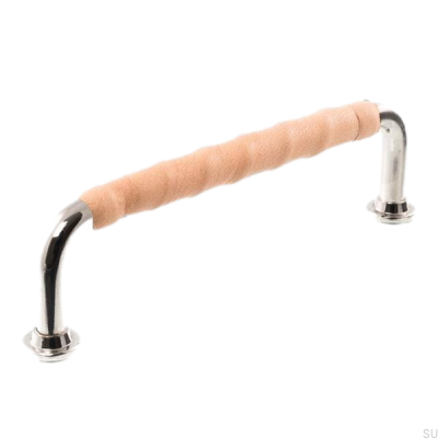 Puxador de móvel oblongo LL 1353 96 Níquel polido com couro natural