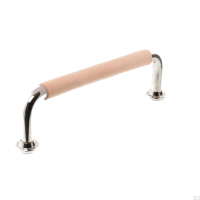 Puxador de móvel oblongo LS 1353 96 Níquel polido com couro natural