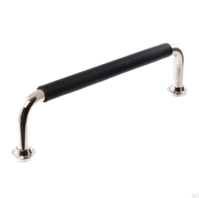 Puxador de móvel oblongo LS 1353 96 Níquel polido com couro preto