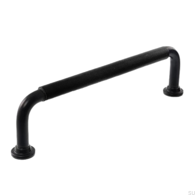 Puxador de móvel oblongo LS 1353 96 preto com couro preto